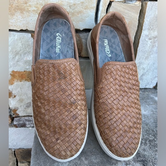 OluKai Tan Woven Slip-On Mens Leather Loafers Sz-10. G main image 9